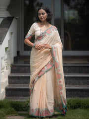 Premium Linen Cotton Blend Block Print Saree