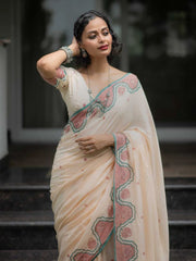 Premium Linen Cotton Blend Block Print Saree