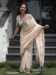 Premium Linen Cotton Blend Block Print Saree