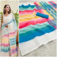 Luxury Linen Saree for Women  Multi Colour Print