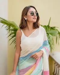 Luxury Linen Saree for Women  Multi Colour Print
