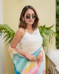 Luxury Linen Saree for Women  Multi Colour Print