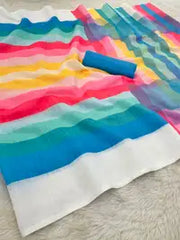 Luxury Linen Saree for Women  Multi Colour Print
